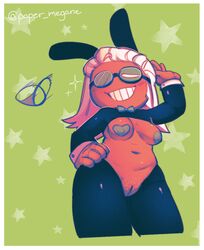 ???(wouldthatcount) bunny_ears cookie_run crop_top dr_wasabi_cookie extreme_crop_top gilf goggles nipple_bulge nipple_pasties no_underwear one_eye_closed paper_megane reverse_bunnysuit smug thighhighs wasabi_cookie white_hair