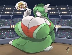 2021 borrowed_character character_request cleavage commission gardevoir giantess green_skin hyper hyper_breasts magnaprospekt pokemon pokemon_(species) tagme