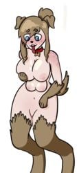 anthro breasts canid canine collar female genitals humanoid lilywithanie mammal multi_breast solo transformation