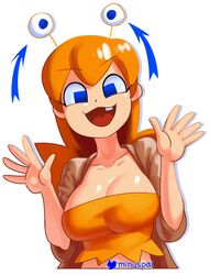 :3 big_breasts clyde_(pac-man) happy looking_at_viewer minus8 pac-man_(series) pac-man_ghost_dance_(minus8) smile smiling_at_viewer tagme waving