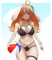 1girls bikini bunny_gif indie_virtual_youtuber orange_hair purple_eyes virtual_youtuber