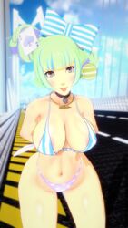 alice_hiiragi atlus big_breasts bikini breasts choker gal gyaru gyaru_gal kaoskatsu looking_at_viewer megami_tensei necklace nipple_bulge pastel pastel_girl pastel_goth pastel_hair persona persona_5 persona_5_scramble:_the_phantom_strikers playing_card tongue tongue_out two_tone_hair