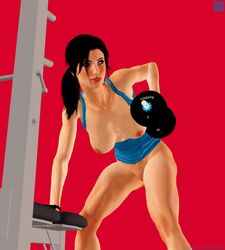 1girls 3d bending_down derangedgod exposed_breasts female female_only gym lara_croft lara_croft_(survivor) looking_away muscular muscular_female no_panties ponytail squatting tagme thighs tomb_raider weightlifting weights xnalara