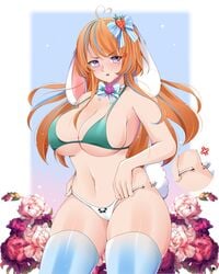 1girls big_breasts breasts bunny_gif huge_breasts indie_virtual_youtuber long_hair orange_hair purple_eyes thick_thighs thighs virtual_youtuber