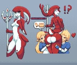 1boy 2girls ass_grab bisexual bisexual_female blonde_hair blush both_sexes_in_same_situation breath_of_the_wild bubble_butt countmoxi embarrassed female hylian link link_(breath_of_the_wild) male mipha nintendo pale_skin pixel_art pointy_ears princess_zelda the_legend_of_zelda zelda_(breath_of_the_wild)