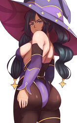 1girls ass big_ass big_butt blue_eyes breasts clothed clothing eye_contact female genshin_impact hoyoverse leotard light-skinned_female light_skin lixiart looking_at_viewer mihoyo mona_(genshin_impact) pantyhose purple_hair solo standing thick_thighs thighs tight_clothing twintails white_background witch_hat