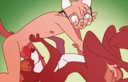 69_position anthro ass blush canid canine closed_eyes disney domestic_cat duo excited eyewear felid feline felis female fingering fox genitals glasses hands_on_stomach looking_down maid_marian male male/female mammal nude oral passionatefloorromance penis robin_hood_(disney) sex