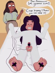 1boy 2019 barefoot cock_ring color commission digital_media_(artwork) egg_vibrator english_text femdom foot_tickling full_body_cast incest long_hair mommy_dom ms10 orgasm_denial orgasm_face priyanka_maheswaran steven_universe stevonnie straight straight_hair uncensored