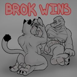 1:1 alligator alligatorid anthro balls brok_(brok_the_investigator) brok_the_investigator crocodilian domestic_cat duo feet felid feline felis foot_fetish foot_lick foot_play genitals graff_filsh hi_res legendarykay licking male male/male mammal nude penis reptile scalie soles tongue tongue_out