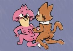 1boy 1futa anthro areolae ass balls blush breasts brown_balls brown_body brown_fur choo-choo_(top_cat) clothed clothing domestic_cat duo erect_nipples erection fancy-fancy_(top_cat) felid feline felis fur futa_sans_pussy futanari genitals hanna-barbera hi_res intersex intersex/male jellystone_(hbo_max) male male_on_futa mammal nipples nude partially_clothed penis pink_balls pink_body pink_fur pink_penis scarf sexylinguini simple_background small_breasts smile taint top_cat_(series) trans_woman transfem