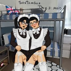 1boy 1girls balls ballsack beatriz_(raiodeouro7) both_sexes_in_same_situation brother_and_sister chris_(raiodeouro7) erection female femboy foreskin glasses intact lifted_by_self lifting_skirt maid maid_outfit maid_uniform male male_and_female_focus no_panties penis presenting presenting_penis presenting_pussy pussy raiodeouro7 scrotum sextember sextember2021 shaved_crotch shaved_pussy skirt_lift small_penis testicles twins twintails uncensored uncut unretracted_foreskin upskirt