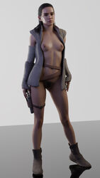 1girls 3d belt black_pubic_hair bottomless bush clothed_exposure daisy_ridley female female_only female_pubic_hair footwear full_body functionally_nude gun hairy hairy_pussy handwear holster light-skinned_female long_hair pubic_hair rey sfm sfmlover22 small_breasts solo standing star_wars tactical_nudity tagme weapon