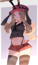 breasts clothing cute elbow_gloves female female_only hi_res high-waisted_thong high_resolution highres human medium_breasts miniskirt nintendo pajamas pale_skin perky_breasts pokemon pokemon_(game) pokemon_xy serena_(pokemon) serena_(pokemon_games) solo spring2013 stockings tagme young