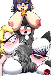 2021 2:3 2_horns anthro anthro_on_anthro anthro_penetrated anthro_penetrating anthro_penetrating_anthro arm_grab ball_suck balls bell bell_collar big_balls big_breasts big_nipples big_penis black_body black_fur black_hair black_nose black_pupils blonde_hair blue_eyes blue_hair blush bodily_fluids boob_hat bovid bovine breasts canid canine canis cattle chest_tuft clenched_teeth collaborative collaborative_fellatio collaborative_sex collar cum cum_from_mouth cum_in_mouth cum_inside dexstar domestic_cat erection eyeshadow felid feline felis fellatio female female_penetrated floppy_ears foursome frapter_bracllard fur gangbang genital_fluids genitals grey_body grey_fur grey_spots group group_sex hair half-closed_eyes hi_res horn huge_balls huge_breasts huge_cock interspecies jackal lagomorph leporid lili_the_rabbit looking_down makeup male male/female male_penetrating male_penetrating_female mammal narrowed_eyes nipples one_eye_closed onomatopoeia open_mouth oral oral_penetration orgasm penetration penile penis pink_body pink_fur pink_inner_ear pink_nipples pink_nose precum puffed_cheeks pupils purple_eyes purple_eyeshadow rabbit red_eyes reverse_gangbang saliva scarlet_the_jackal sex simple_background smile sound_effects spots spotted_body spotted_fur sucking tan_body tan_fur teeth text tuft vein veiny_penis white_background white_body white_fur white_hair white_inner_ear yellow_horn