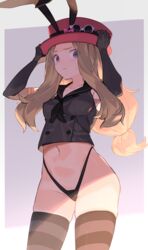 breasts clothing embarrassed female female_only hi_res high_resolution highres human nintendo pajamas pale_skin pokemon pokemon_(game) pokemon_xy serena_(pokemon) serena_(pokemon_games) solo spring2013 tagme thong