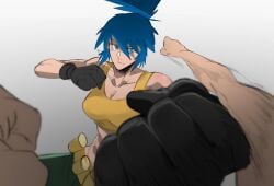 1girls athletic athletic_female big_breasts blue_eyes blue_hair busty dominant_female female fit fit_female gloves king_of_fighters leona_heidern light-skinned_female light_skin long_hair looking_at_viewer military military_uniform ponytail pov tank_top tied_hair voluptuous voluptuous_female