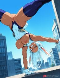 1girls ai_generated anus armpits ass_visible_through_thighs blue_sky blue_thighhighs boku_no_hero_academia bottomless bottomless_female breasts breasts_out building city cityscape clear_sky clenched_teeth covered_navel edosynf eyelashes female gloves handstand highres large_breasts ledge long_eyelashes long_hair looking_at_viewer mirko my_hero_academia nipples one_arm_handstand outdoor_nudity outdoors outstretched_arm outstretched_hand pussy rabbit_ears rabbit_girl rabbit_tail red_eyes rumi_usagiyama self_upload shade shiny shiny_hair shiny_skin sky smile solo solo_focus spread_legs tan teeth thick_thighs thighhighs thighs topless tree uncensored upside-down white_gloves white_hair wide_hips