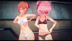 2girls 3d before_sex bra cometz doki_doki_literature_club human human_only imminent_sex light-skinned_female light_skin looking_at_viewer natsuki_(doki_doki_literature_club) panties sayori_(doki_doki_literature_club) underwear undressing