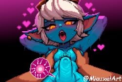 1girls blue-skinned_female blue_body blue_skin female female_focus humanoid league_of_legends miauxelart pixel_art pointy_ears riot_games shortstack small_breasts smaller_female tristana yordle