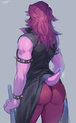 1girls 2021 ass ass_focus back_view big_ass big_butt clothed clothing dat_ass deltarune jacket muscular muscular_female pants punk punk_girl purple_hair purple_skin simple_background spiked_bracelet susie_(deltarune) suurin_(ksyaro) tail thick_thighs thighs watermark