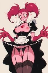 ai_generated cartoon_network female freiz_ai girls maid maid_uniform pink_eyes pink_hair pink_skin retro_artstyle spinel_(steven_universe) steven_universe twintails