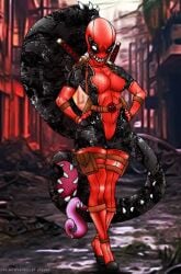 deadpool female ladydeadpool mainnm-e marvel marvel_comics muscle muscular_female oc safe sfw superhero supersuit swords symbiote toned venom