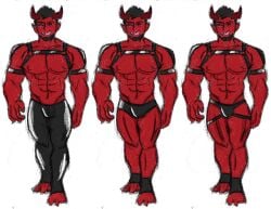 bara bulge character_sheet demon gay incubus jockstrap large_pecs latex latex_pants male red_skin speedo