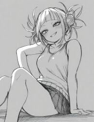 ai_generated aozoraa boku_no_hero_academia greyscale himiko_toga monochrome my_hero_academia sketch skirt toga_himiko