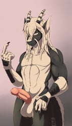 anthro asian_mythology balls black_body black_fur blue_eyes chest_tuft claws dragon east_asian_mythology eastern_dragon fur genitals hair hi_res hibris horn long_ears long_hair long_tail male male_only mythology nude penis solo tuft white_body white_fur white_hair