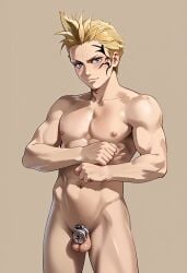 1boy ai_generated chastity_cage chastity_device final_fantasy_viii gay male male_only zell_dincht