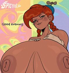 alternate_version_available aunt_grandma big_breasts braid braided_hair braids breasts cartoon_network glands_of_montgomery gloves green_eyes hands_on_breasts hands_on_own_breasts nipples orange_hair propeller_hat spicyfuse uncle_grandpa white_gloves