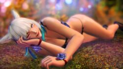 1girls bra cat_ears final_fantasy final_fantasy_xiv gpose(ffxiv) lying_down lying_on_side miqo'te panties short_hair smile smiling smiling_at_viewer solo solo_female solo_focus square_enix white_hair wink winking y'shtola zly