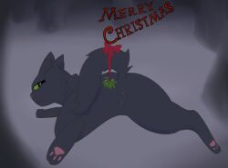 anus christmas domestic_cat felid feline felis female feral genitals hi_res holidays holly_(plant) hollyleaf_(warriors) looking_back mammal plant pussy rear_view smile soliloquysol solo warriors_(book_series)