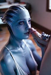 ai_generated alien asari blue_eyes blue_skin freckles handjob liara_t'soni mass_effect nipples penis penis_on_face tagme