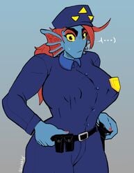 1girls anthro anthrofied before_sex big_breasts blue_skin breasts clothed clothed_female deltarune female female_only fully_clothed hips huge_breasts humanoid image_set large_breasts latchk3y police police_hat police_uniform policewoman solo solo_female tagme thick thick_thighs thighs top_heavy undertale undyne undyne_(deltarune) wide_hips yellow_eyes