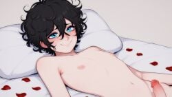 1boy 1femboy ai_generated areolae blush completely_nude completely_nude_male femboy femboy_only girly girly_boy laying_on_bed male male_only my_femboy_roommate navel nipples nude nude_male nuteku penis robin_(my_femboy_roommate) smile trap voluptuous