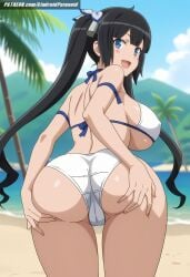 ai_generated aindroidparanoid ass ass_focus beach big_ass big_breasts big_butt bikini black_hair blush breasts busty cameltoe curvy dungeon_ni_deai_wo_motomeru_no_wa_machigatteiru_darou_ka fat_ass female female_only from_behind hestia_(danmachi) hips huge_ass huge_breasts huge_butt large_ass large_breasts large_butt massive_breasts outdoors stable_diffusion swimsuit thick_thighs twintails voluptuous wide_hips