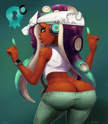 ass ass_cleavage big_butt bubble_butt butt_crack dark-skinned_female looking_at_viewer marina_(splatoon) no_panties octoling outta_sync splatoon splatoon_2