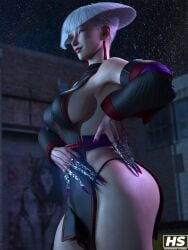 3d a.k.i. busty capcom earrings female female_focus female_only hagiwara_studio hourglass_figure loincloth makeup pinup pinup_pose red_eyes skimpy skimpy_clothes street_fighter street_fighter_6 tagme white_hair wide_hips