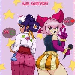 ass ass_to_ass big_ass brawl_stars butt_crack butt_focus contest female female/female hanbok_mandy_(brawl_stars) mandy_(brawl_stars) melodie_(brawl_stars) tcært