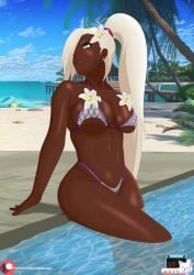 bikini blonde_female blonde_hair breasts commission dark-skinned_female dark_skin ino_yamanaka karlen_vardanyan legs naruto naruto_(series) naruto_shippuden patreon pool swimsuit swimwear