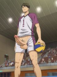 big_penis gymnasium haikyuu!! male_focus male_only olive_hair precum ushijima_wakatoshi volleyball volleyball_uniform