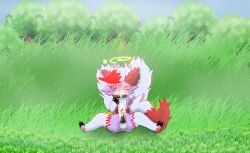 anthro bodily_fluids collar cum fan_character generation_7_pokemon genital_fluids genitals hi_res lycanroc male nintendo oliver_lycanroc oliver_lycanroc_(character) outside penis pokemon pokemon_(species) solo