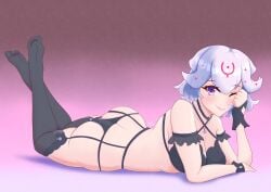 bao_(vtuber) blue_hair danielsannsfw fishnets heart-shaped_pupils indie_virtual_youtuber light_pink_hair light_purple_hair lingerie purple_eyes seductive smile varasnsfw virtual_youtuber