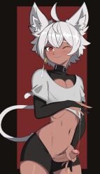 1femboy animal_ears catboy clothed clothing fanart femboy fuwafa fuwafavt masturbation penis tail