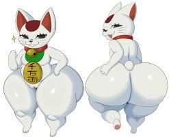 absurd_res anthro ass big_butt black_eyes coffee_demon collar dandadan doll domestic_cat felid feline felis female genitals hi_res huge_butt mammal maneki-neko pussy rear_view solo turbo_granny_(dandadan) white_body wide_hips