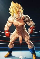 1boy abdomen ai_generated balls big_penis cock dick dragon_ball dragon_ball_z erection huge_cock landscape legs looking_at_viewer low-angle_view male male_only naked nude nude_male nudity penis river sitting solo uncensored vegeta