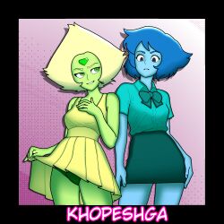 blue_eyes green_eyes lapidot lapis_lazuli_(steven_universe) panties peridot_(steven_universe) steven_universe upskirt