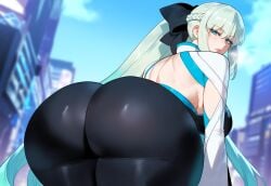 1girls ai_generated ass big_breasts blue_eyes breasts fate/grand_order fate_(series) female female_focus female_only large_breasts light-skinned_female long_hair mature_female morgan_le_fay_(fate) white_hair