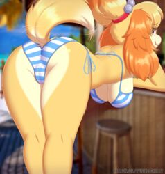 1girls 2021 animal_crossing anthro ass bent_over big_ass bikini breasts canine color colored dog_girl female female_only furry isabelle_(animal_crossing) nintendo pussy solo solo_female source_request striped_bikini tagme tail text tongue tongue_out twistedscarlett60 underboob